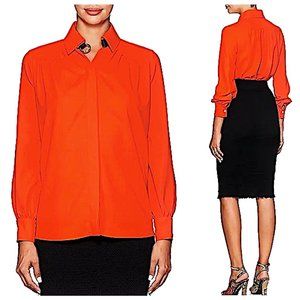 New Altuzarra Tamar Crepe and Leather Blouse in Red Size 6